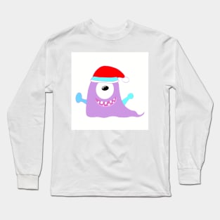 cute puppy gel monster in christmas hat Long Sleeve T-Shirt